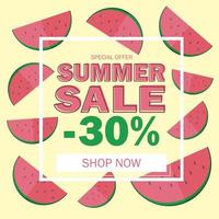 Summer sale banner with beautiful watermelon background vector