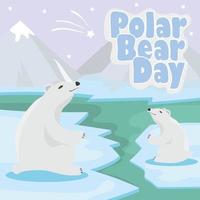 cartel del día internacional del oso polar. Ilustración de lindos osos polares vector