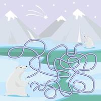 Maze game for children with polar bears vector
