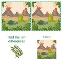 Funny dinosaurs. Find 10 differences. Educational game -Cartoon illustration