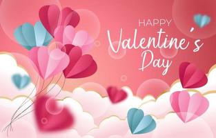 Happy Valentine Day Background with Cloud and Balloon Heart