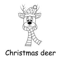 Cabeza de ciervo de Navidad con bufanda y sombrero. texto de ciervos de Navidad. vector