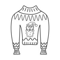 Christmas sweater with Santa Claus in doodle style. vector