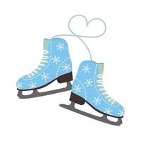 Winter figure skates decorated with snowflakes and lacing heart. vector