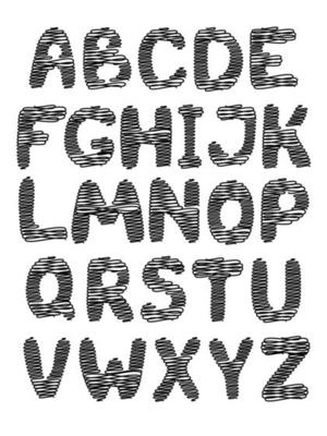 Vector illustration. Black and white hand-drawn alphabet.