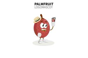 Cartoon palm oil fruit mascot, vector illustration of a cute palm oil fruit character mascot