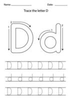 Learning English alphabet for kids. How to write letter D. vector