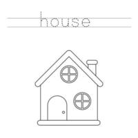 Trace word and color cute cartoon house. vector