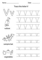 Learning English alphabet for kids. Letter V. vector