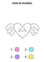 Color cute flying heart by numbers. Worksheet for kids. vector