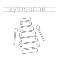 Trace word and color cartoon xylophone. vector