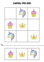 Sudoku game with unicorn elements for girls. vector