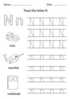 Learning English alphabet for kids. Letter N. vector