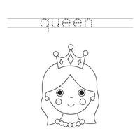 Trace word and color cartoon queen. vector