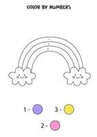 Color cute rainbow by numbers. Worksheet for kids. vector
