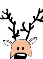 Deer head with horns funny muzzle. Christmas background. Vector hand drawn illustration