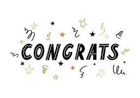 Congrats lettering isolated on white background. Vector illustration with the inscription Congratulations,stars and other elements