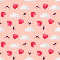 Seamless pattern with hearts and clouds on a delicate pink background. Valentines day vector endless texture for holiday decoration
