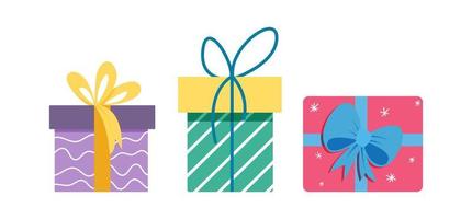 conjunto de cajas de regalo de vector con lazos y elementos decorativos. colección de regalos navideños