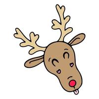Vector cute illustration of Rudolph's deer head, cute Christmas deer