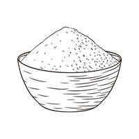 Bowl with Sugar Engraved Illustration. Hand drawn bowl with white grains for logo, recipe, print, sticker, bakery menu design and decoration vector