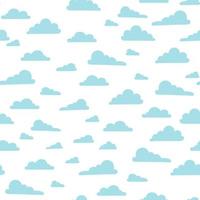 cielo azul con nubes vector de patrones sin fisuras. Lindo fondo de nubes blancas y esponjosas para tela de niños, ropa de bebé, ropa de cama, papel tapiz, álbumes de recortes. textura plana, de dibujos animados.