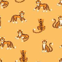tigres lindos vector de patrones sin fisuras. espectáculo de animales de circo. textura de moda. diseño para tela, papel tapiz, papel de regalo, tarjeta de invitación, papel de álbum de recortes.