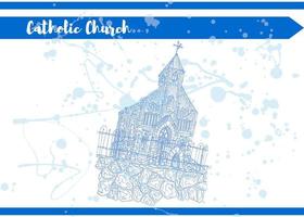 catholic church ink sketch on white with blots vector