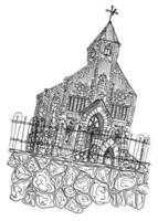 sketch drawing of church catholic black ink vector