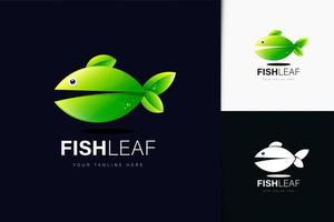 diseño de logotipo de hoja de pescado con degradado vector