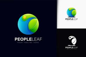 People leaf logo design with gradient vector