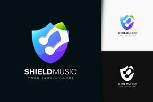 Shield music logo design with gradient vector