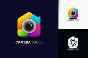 Colorful gradient camera house logo design vector