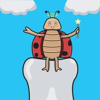 vector de mascota escarabajo sentarse sobre grandes dientes y fondo de cielo. perfecto para aprender el color, el conocimiento, la mascota, el logotipo, la publicidad, la pegatina y el fondo.