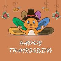 Happy Thanksgiving Greeting Card, Poster, or flyer Celebration Design With Cat Character. vector