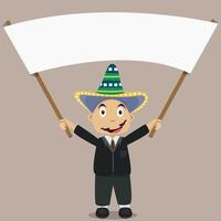 Vector Illustration of Mexico Boy With Blank Banner and Brown Color Background.