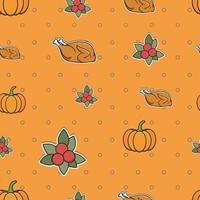 lindos patrones de otoño sin costura para fondos de pantalla y diseño de paredes con calabazas, pollos y cherrys. vector