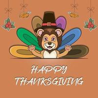 Happy Thanksgiving Greeting Card, Poster, or flyer Celebration Design With Lion Character. vector