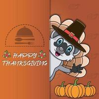 Thanksgiving card with Raccoon Character Design. Happy Thanksgiving. Perfect For greeting card, Poster or Flyer Celebration Design. vector