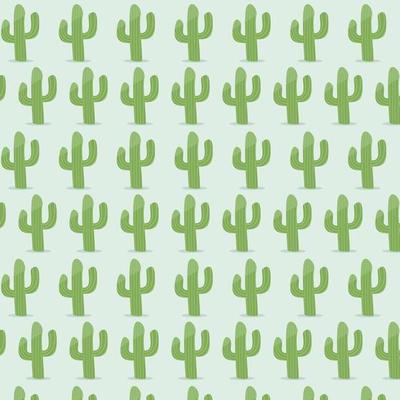 Vector Illustration Of Green Cactus Pattern and Blue Colors Background.
