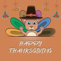 Happy Thanksgiving Greeting Card, Poster, or flyer Celebration Design With Bear Character. vector