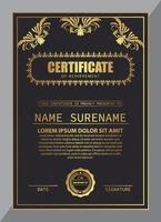 Certificate Design. Diploma currency border template. Dark colored gift voucher award background vector