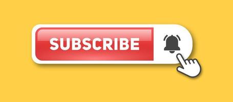 Subscribe and turn on notification button for social media. Subscribe to video channel, blog and newsletter with hand cursor. vector