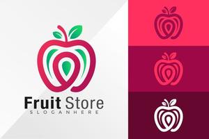 Plantilla de ilustración de vector de diseño de logotipo de ubicación de pin de tienda de fruta de manzana