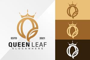 Letra q plantilla de vector de diseño de logotipo de hoja de reina