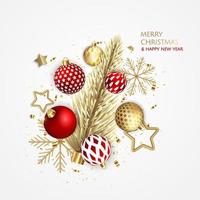 Merry Christmas and Happy New Year. Xmas background with Snowflakes and balls design. vector