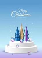 Christmas and New Year background. Conical Gold Christmas Trees. Winter holiday composition. Greeting card, banner, poster, header for website vector