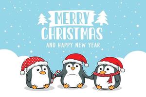 Penguin Merry Christmas Cards Cartoon vector