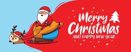 Santa Claus Merry Christmas Reindeer Banner vector