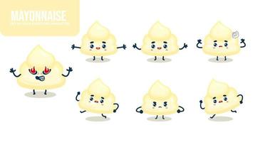 Set of cute mayonnaise cartoon character Premium Vector